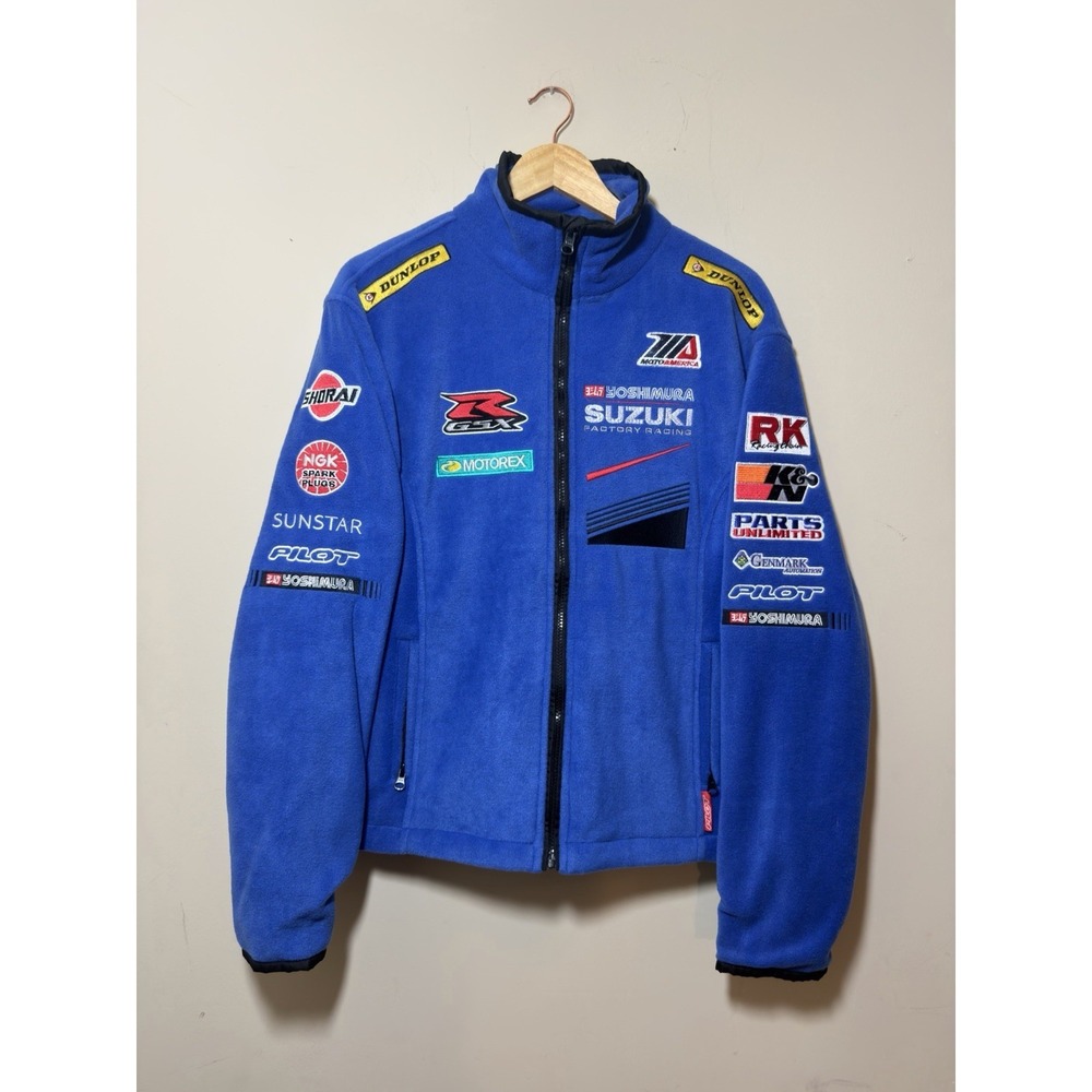 Blue Fleece Pilot Susuki Yoshimura Dunlop Racing Jacket Size M